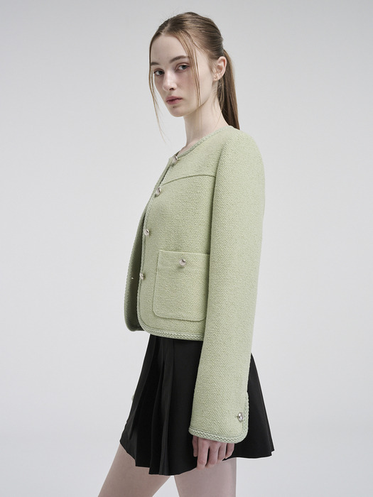 Curved Round Tweed Jacket, Light Green