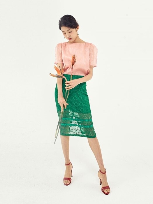 POINT STRIPES LACE SKIRT_GREEN