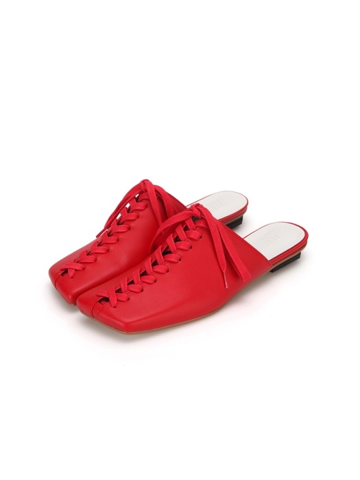 Squared Toe Lace up Mules | Red