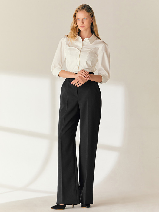 HARPER Semi wide trousers (Beige/Navy/Black/Lavender)