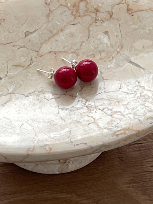 [Silver925] oar Red Pearl 12mm Earrings