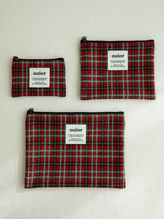 ouior flat pouch_wool check holiday red
