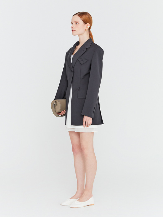 20SS OVERSIZED BLAZER WITH BREAST POCKET BUTTON TAB DETAIL - DEEP GREY