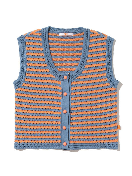 Stripe Crochet Knit Vest [ORANGE BLUE]