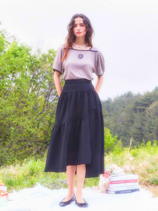 Unbalanced Shirring Long Skirt (3colors)
