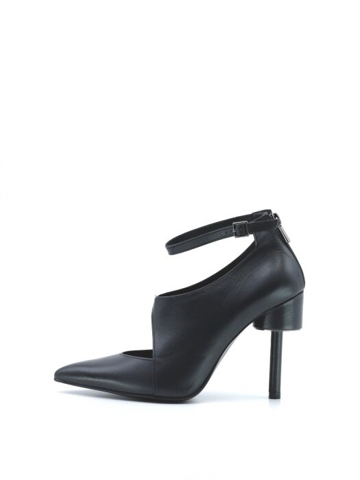 CUT-OUT 100 ANKLE STRAP BOOTS IN BLACK LEATHER