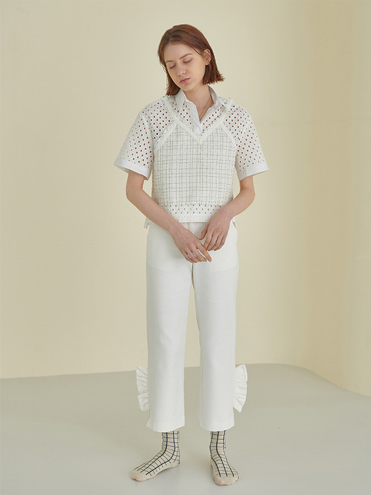 [Re;Collection] Twill White Pants with Shirring Details
