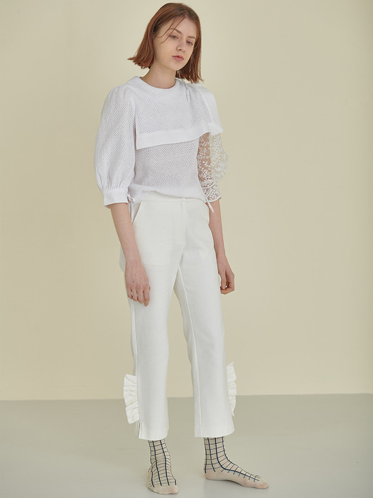 [Re;Collection] Twill White Pants with Shirring Details