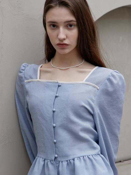 j960 square neck frill blouse (blue)