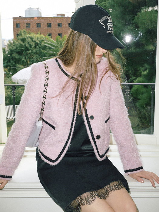 Tweed Fur Jacket, Lavender Pink