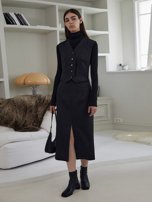Sleeveless Summer Wool Vest Long Dress_BLACK