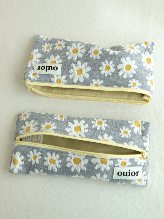 ouior flat pencil case - marguerite gray (topside zipper)