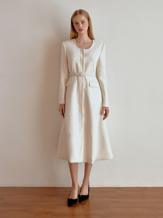 Lowell belted tweed dress (ivory)