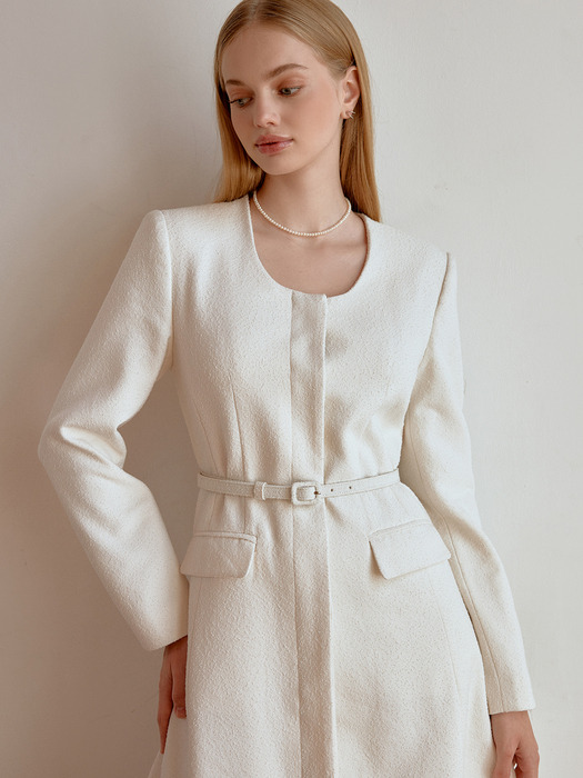 Lowell belted tweed dress (ivory)