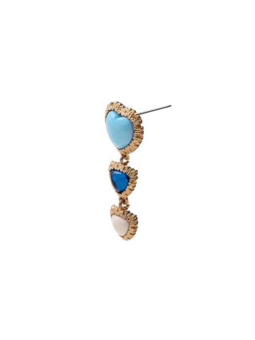 mini triple blue heart drop earrings