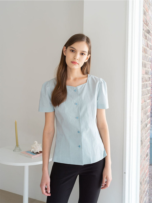 SQUARE VOLUME  BLOUSE_BLUE GREY