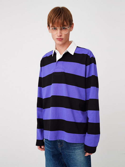 UNISEX, Stripe Rugby Shirt / Purple Stripe