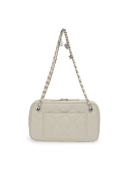 PENDANT FABRIC QUILTING MIDDLE BAG IN IVORY