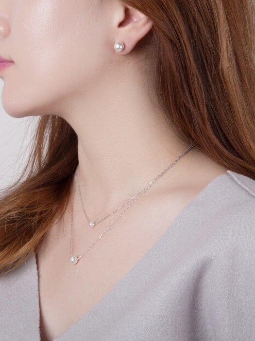 [SILVER925] TWOLINE LAYERED PEARL NECKLACE