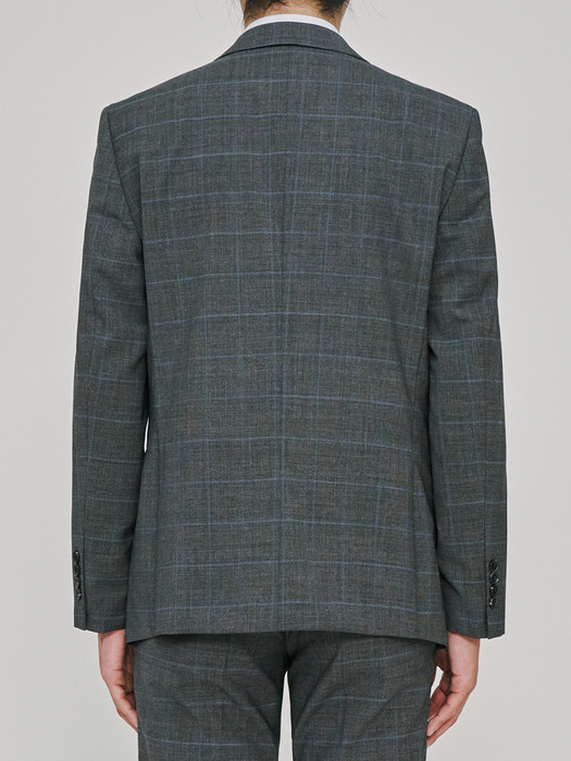 WOOL BLEND SUIT JACKET GREY CHECK