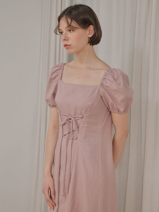 LINEN LACE UP ONE-PIECE_PINK