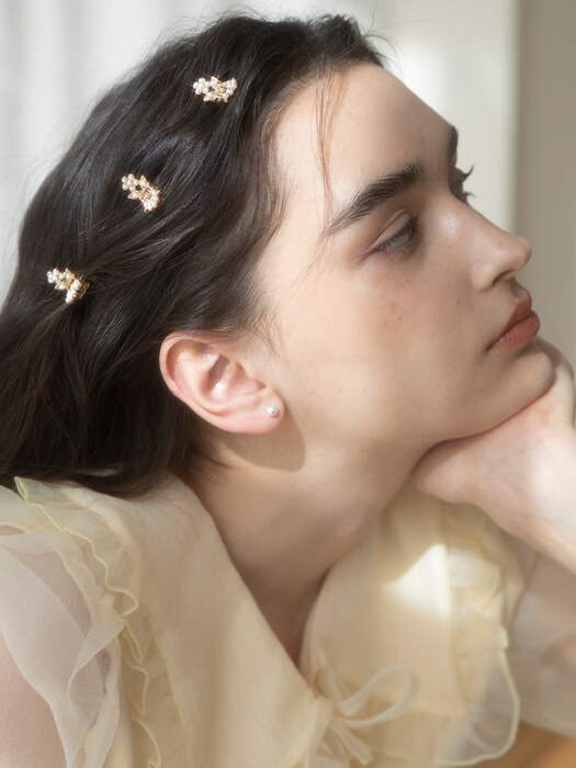 [SET] flower pearl hair clips