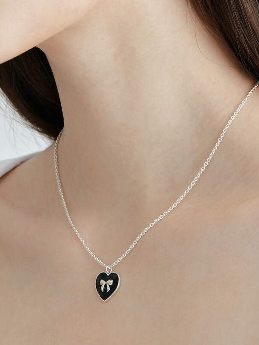 [925 SILVER] Heart Ribbon Necklace