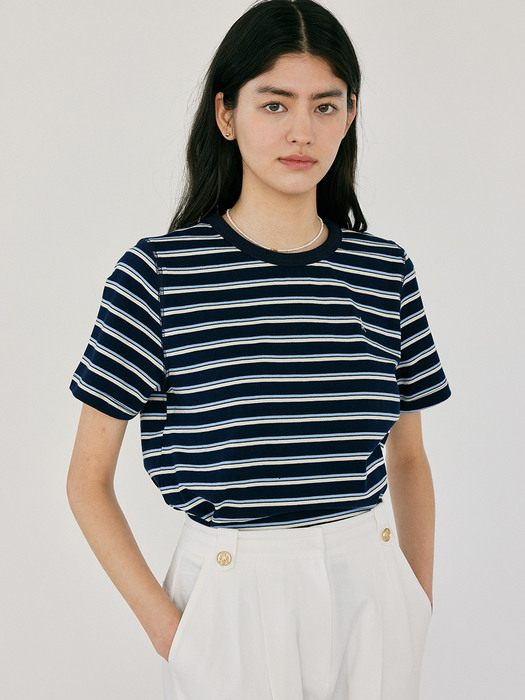 H Joy Color Mix Stripe Tshirt_Navy