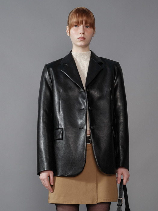 Leather Overfit Jacket in Black VL3AJ041-10
