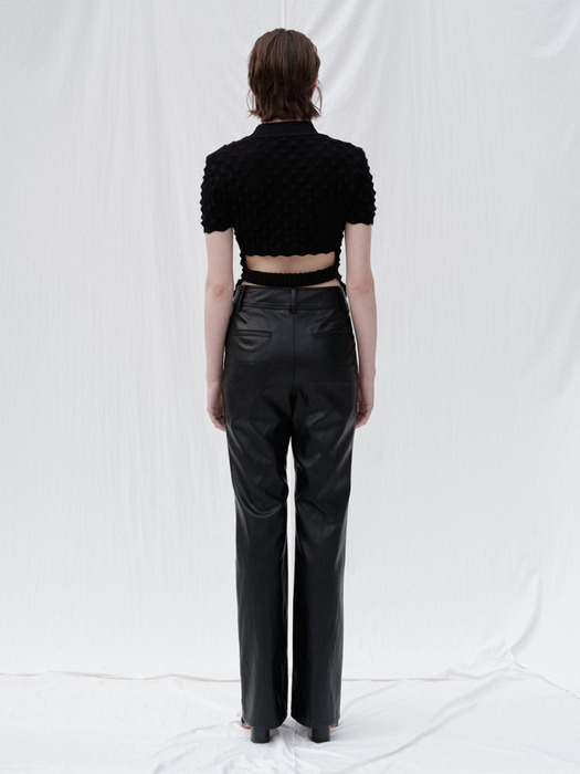 FAUX LEATHER FLARED PANTS (BLACK)