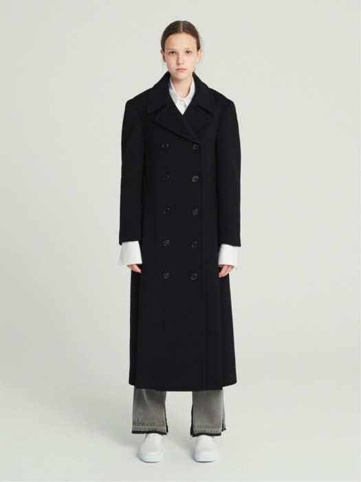 DOUBLE BREASTED WOOL LONG COAT (BLACK)