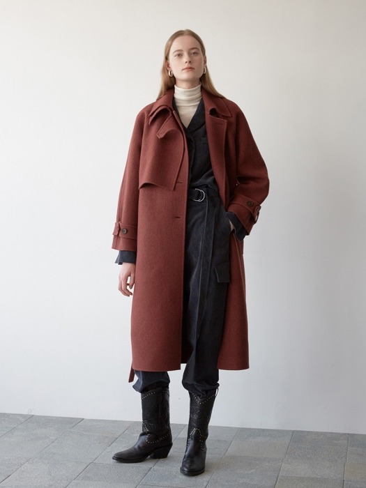 double collar trench long coat