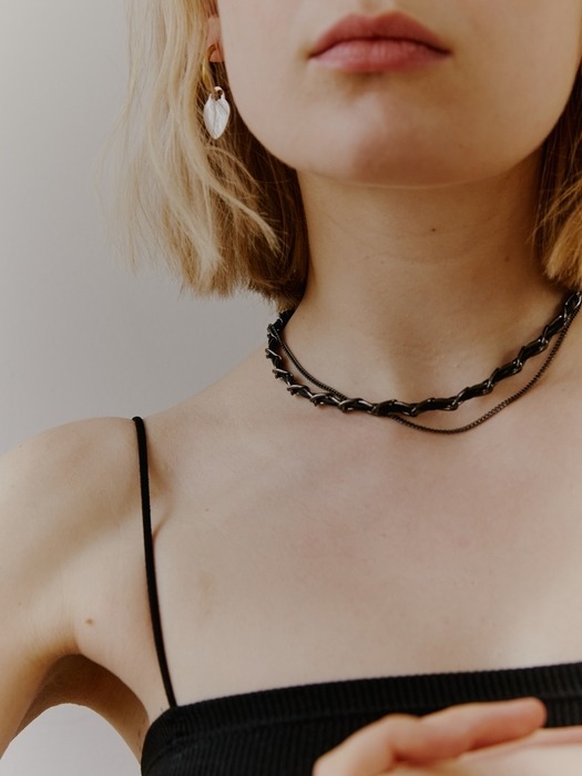 Black Chain & Leather Necklace