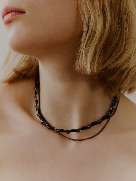 Black Chain & Leather Necklace