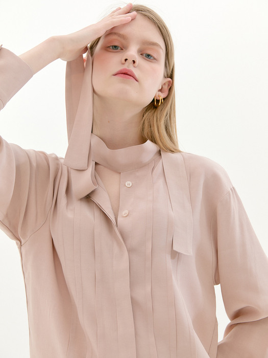 Pin tuck tie neck blouse (Rose)