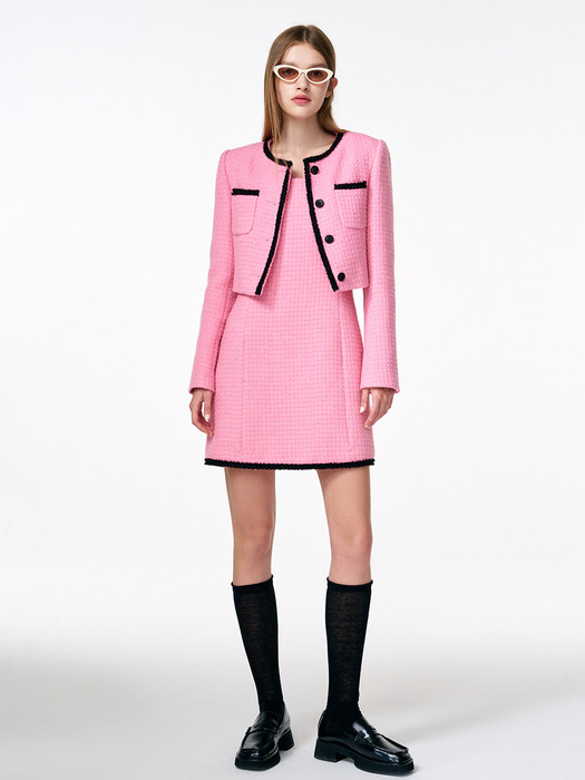 Trimmed Tweed Jacket, Pink