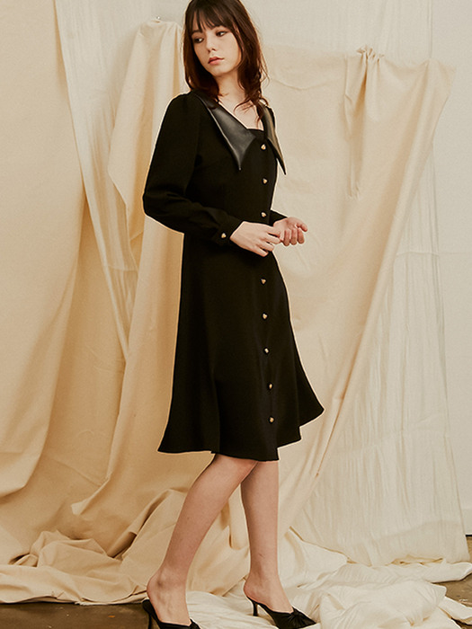 Francisella Leather Collar Dress_Black