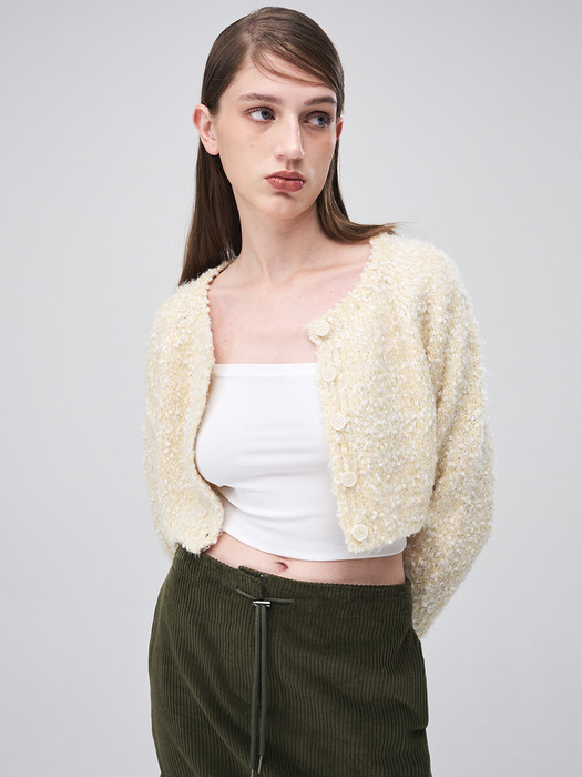 Snow Crop Knit Cardigan, Cream Yellow