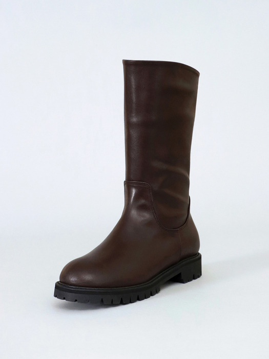Chunky Sole Mid Calf Boots . Dark Brown