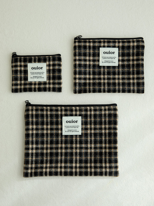 ouior flat pouch_wool check holiday black