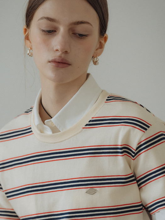 Multi stripe cotton t-shirt_Ivory