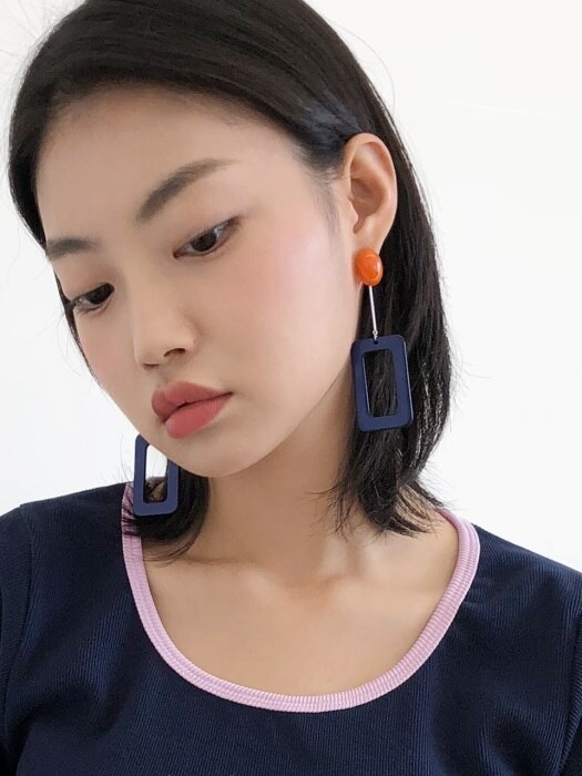 navy rectangular earrings (2colors)