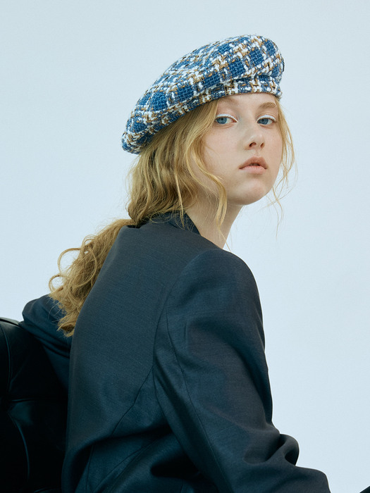 [Let there be light] Tweed beret_black&blue