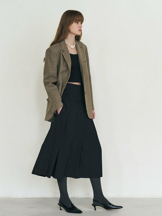 22 Fall_ Black Low Pleats Midi Skirt