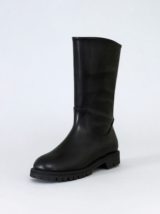 Chunky Sole Mid Calf Boots . Black