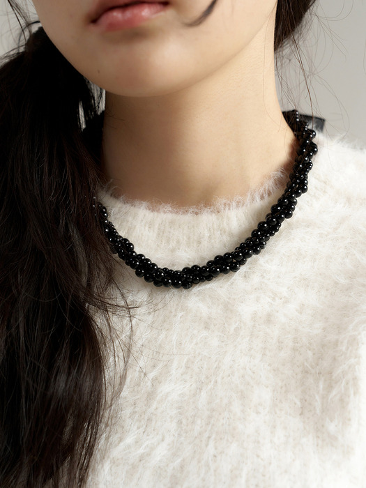 [silver925] black berry ribbon necklace