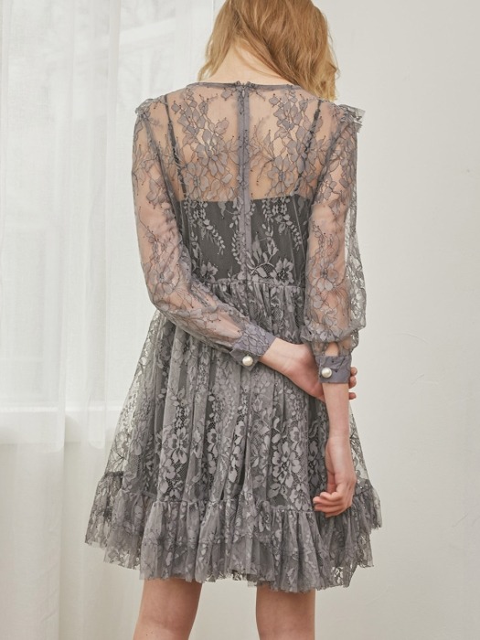 Rectangle Ruffle Lace Dress_Grey