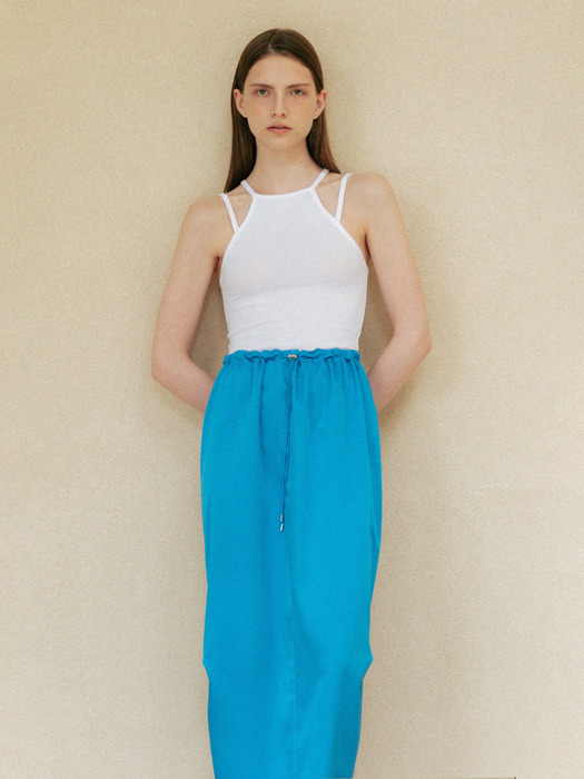satin drawstring skirt (ink blue)