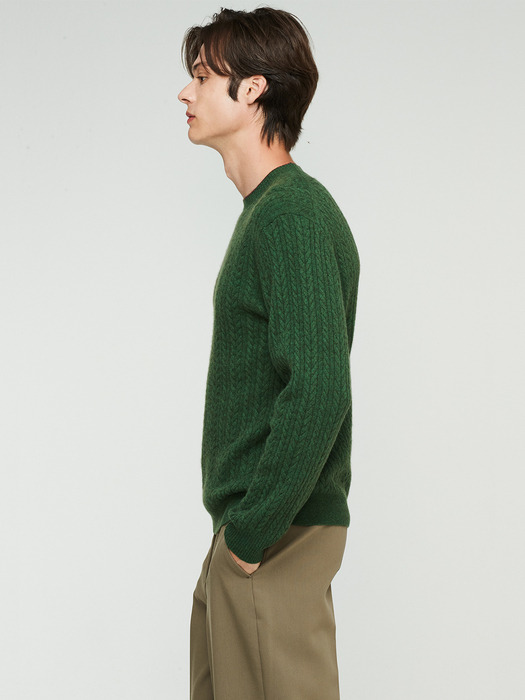 Cable Crew neck  Pullover_Grass Green