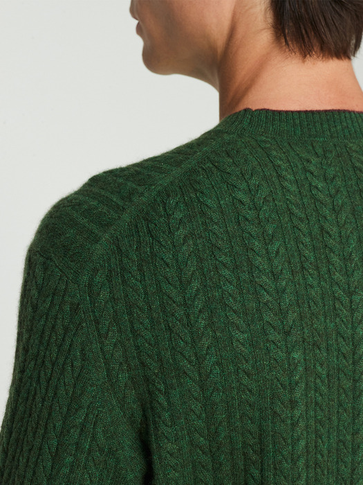 Cable Crew neck  Pullover_Grass Green